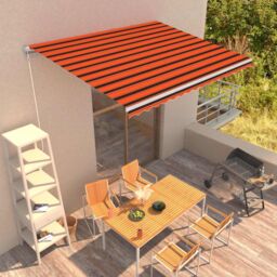 Berkfield Home Manual Retractable Awning 400x300 cm Orange & Brown - thumbnail 1