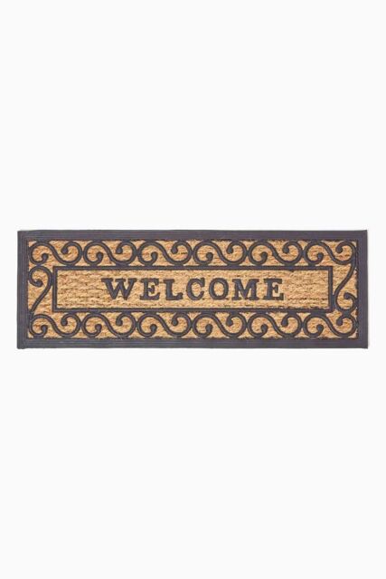 Homescapes Welcome Rubber & Coir Doormat in Black - Size: 25 cm x 75 cm - image 1