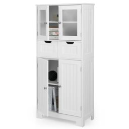 Costway Bathroom Storage Cabinet Tall Freestanding Floor Wood Cabinet Storage Organizer in White - thumbnail 6