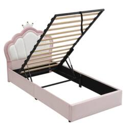 Merax 3ft Single Pink Velvet Ottoman Storage Bed With Crown Headboard - thumbnail 9