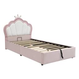 Merax 3ft Single Pink Velvet Ottoman Storage Bed With Crown Headboard - thumbnail 8