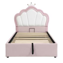 Merax 3ft Single Pink Velvet Ottoman Storage Bed With Crown Headboard - thumbnail 7