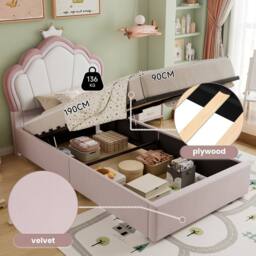 Merax 3ft Single Pink Velvet Ottoman Storage Bed With Crown Headboard - thumbnail 5