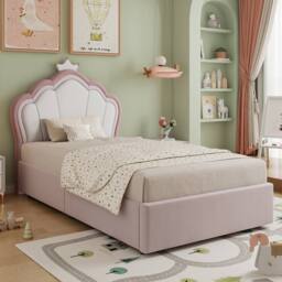 Merax 3ft Single Pink Velvet Ottoman Storage Bed With Crown Headboard - thumbnail 3