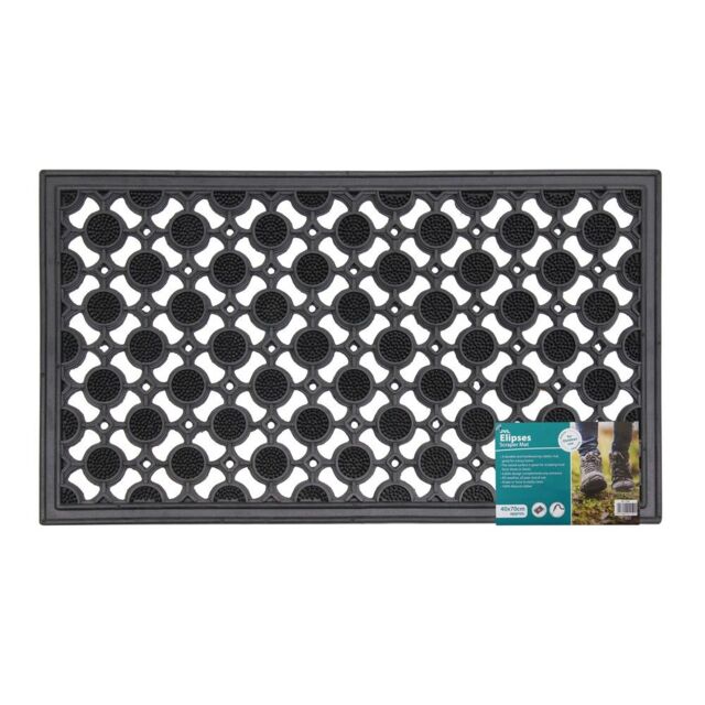 JVL Elipses Circles Rubber Doormat 40x70cm in Black - Size: 40 cm x 70 cm - image 1