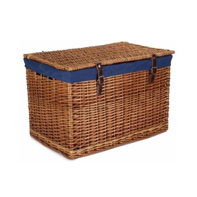 Red Hamper 60cm Double Steamed Chest Picnic Basket with Cotton Lining in Blue - image 1