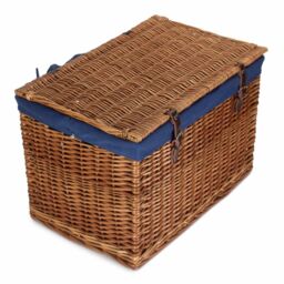 Red Hamper 60cm Double Steamed Chest Picnic Basket with Cotton Lining in Blue - thumbnail 2