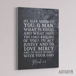 "Artery8 Micah 6 8 Love Mercy Walk Humbly Bible Quote Canvas Wall Art Print in Grey - Size: W24"" x H32""" - thumbnail 2