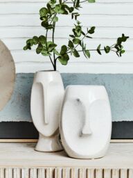 Orsina Handcrafted Stoneware Face Small Vase, Modern Free Standing Vase, Contemporary Flower Vase, Stoneware Vase in White - thumbnail 2