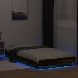Berkfield Home Bed Frame with LED Lights without Mattress Smoked Oak 90x190cm in Brown - Size: 90x190 cm - thumbnail 4