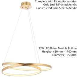 Loops LED Ceiling Pendant Light 33W Warm White Gold Leaf Infinity Feature Strip Lamp - thumbnail 2