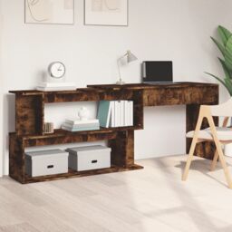 Berkfield Home Corner Desk Smoked Oak 200x50x76 cm Engineered Wood in Brown - Size: 200 x 50 x 76 cm