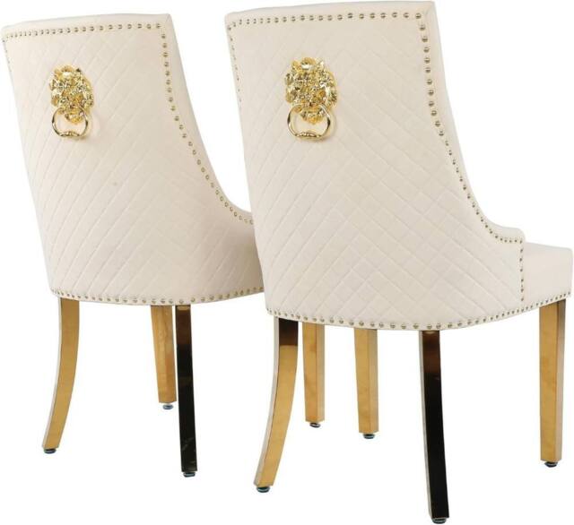 Hygrad Built to Survive Set of 2 x Luxury Velvet/Metal Upholstered Seat Woven Dining Chairs in Cream - image 1