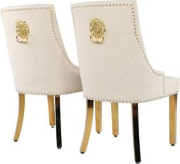 Hygrad Built to Survive Set of 2 x Luxury Velvet/Metal Upholstered Seat Woven Dining Chairs in Cream