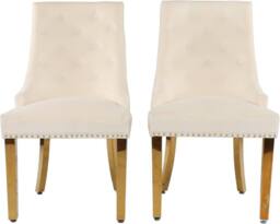 Hygrad Built to Survive Set of 2 x Luxury Velvet/Metal Upholstered Seat Woven Dining Chairs in Cream - thumbnail 4
