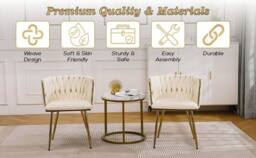 Hygrad Built to Survive Set of 2 x Luxury Velvet/Metal Upholstered Seat Woven Dining Chairs in Cream - thumbnail 2