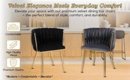 Hygrad Built to Survive Set of 2 x Luxury Velvet/Metal Upholstered Seat Woven Dining Chairs in Cream - thumbnail 9