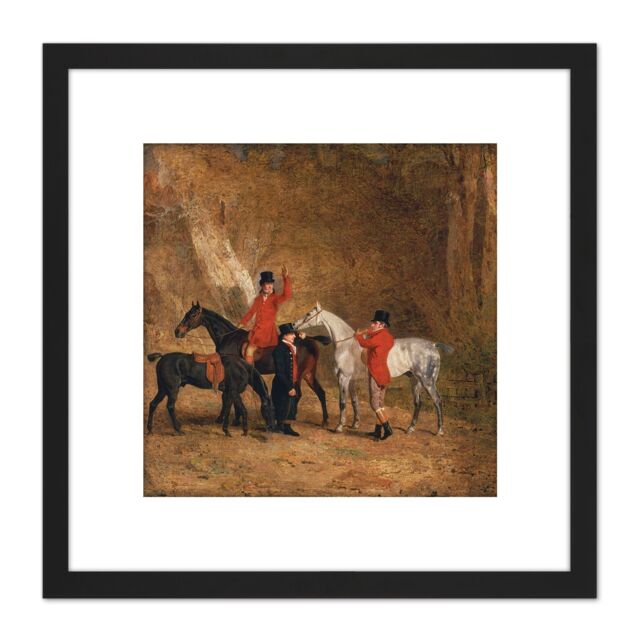 Artery8 Benjamin Marshall Foxhunting Scene 8X8 Inch Square Wooden Framed Wall Art Print Picture with Mount in Black - image 1