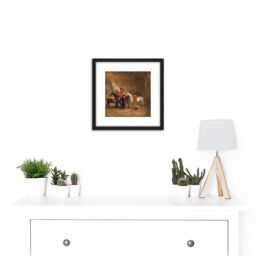 Artery8 Benjamin Marshall Foxhunting Scene 8X8 Inch Square Wooden Framed Wall Art Print Picture with Mount in Black - thumbnail 2