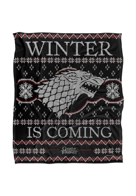 Game Of Thrones Blanket, 152x127 cm Winter is Coming Ugly Christmas Sweater Silky Touch Super Soft Throw Blanket in White - image 1