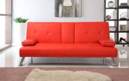Comfy Living Ltd Faux Leather Italian Style Luxury Sofa Bed with Drink Cup Holder in Red - thumbnail 2