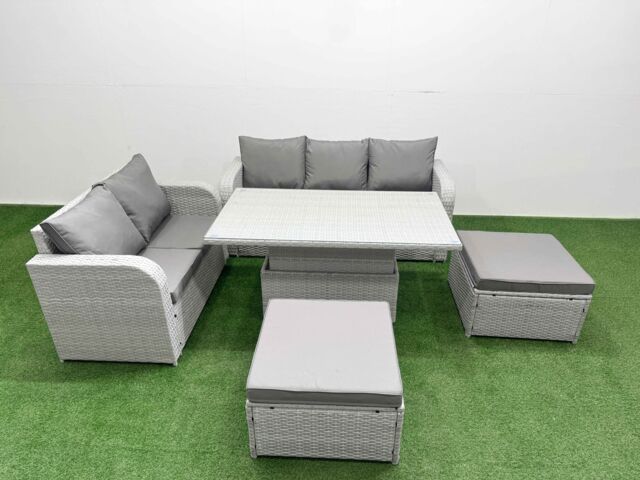 Fimous 7 Seater PE Rattan Wicker Garden Furniture Patio Conservatory Sofa Set w/ Adjustable Lifting Dining or Coffee Table 3 Seater Sofa Love Sofa 2 - image 1