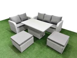Fimous 7 Seater PE Rattan Wicker Garden Furniture Patio Conservatory Sofa Set w/ Adjustable Lifting Dining or Coffee Table 3 Seater Sofa Love Sofa 2 - thumbnail 2