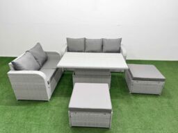 Fimous 7 Seater PE Rattan Wicker Garden Furniture Patio Conservatory Sofa Set w/ Adjustable Lifting Dining or Coffee Table 3 Seater Sofa Love Sofa 2 - thumbnail 1