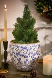 Dibor Vintage Solene Blue Botanical Flower Planter H17 x Dia. 18.5cm in Cream - Size: Large - thumbnail 1