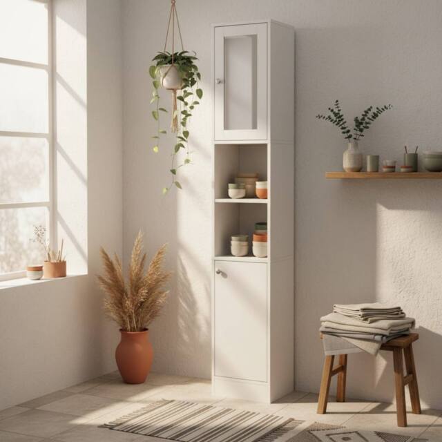 Wyld Haus Sokana Tall Freestanding Bathroom Cabinet Mirror Shelves White - image 1