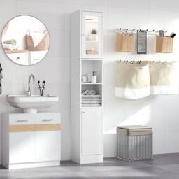 Wyld Haus Sokana Tall Freestanding Bathroom Cabinet Mirror Shelves White - thumbnail 3