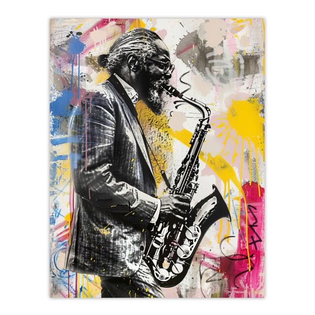 "Artery8 Old Saxophone Player Portrait Street Art Graffiti Wall Art Print - Size: W18"" x H24""" - image 1