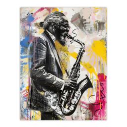 "Artery8 Old Saxophone Player Portrait Street Art Graffiti Wall Art Print - Size: W18"" x H24""" - thumbnail 1