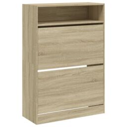 Berkfield Home Shoe Cabinet with 2 Flip-Drawers Sonoma Oak 80x34x116 cm in Brown - Size: 80 x 34 x 116 cm - thumbnail 2