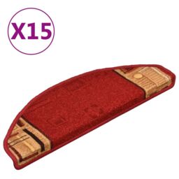 Berkfield Home Self-adhesive Stair Mats 15 pcs Red 65x21x4 cm - Size: Medium - thumbnail 2