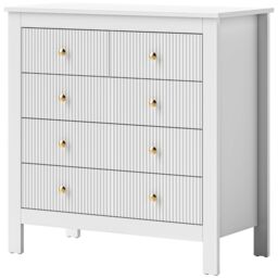 HOMCOM Fluted Bedroom Chest of Drawers w/ 5 Drawers Gold Tone Handles in White - thumbnail 2