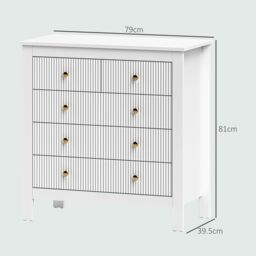 HOMCOM Fluted Bedroom Chest of Drawers w/ 5 Drawers Gold Tone Handles in White - thumbnail 3