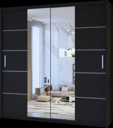 Sliding Wardrobes 4U Eden Double Mirror Sliding Door Wardrobe 180cm X 217cm in Black - Size: 180 cm X 217 cm - thumbnail 2