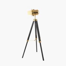 Ruma Retro Industrial Film Tripod Floor Lamp Grey Metal Wooden Base in Gold - thumbnail 3