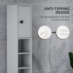 Kleankin Slim Bathroom Cabinet w/ Open Shelves & 2 Door Cupboards, Grey - thumbnail 6