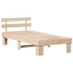 Berkfield Home Bed Frame with Headboard 100x200 cm Solid Wood Pine in Beige - thumbnail 2