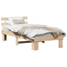 Berkfield Home Bed Frame with Headboard 100x200 cm Solid Wood Pine in Beige - thumbnail 3