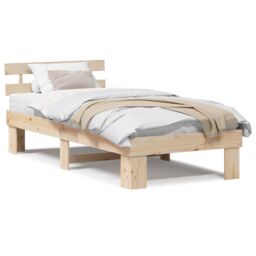 Berkfield Home Bed Frame with Headboard 100x200 cm Solid Wood Pine in Beige - thumbnail 4