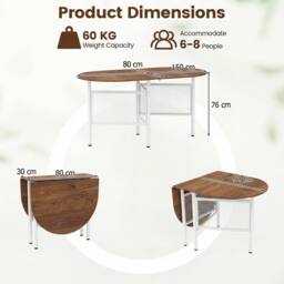 Costway Farmhouse Writing Table 150 CM Folding Dining Table for 6-8 People in Natural - thumbnail 2