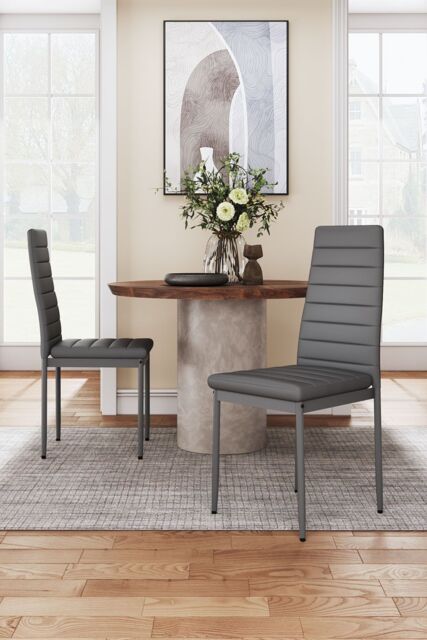 Living and Home 2pcs Armless PU Leather High Back Dining Chairs in Grey - image 1