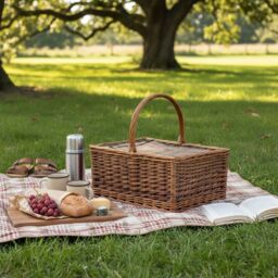 Red Hamper Wicker Triple Weave Butchers Shopping Basket in Brown - thumbnail 2