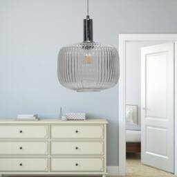 First Choice Lighting Set of 2 Batley Large - Clear Ribbed Glass Chrome Deco Pendants - thumbnail 5