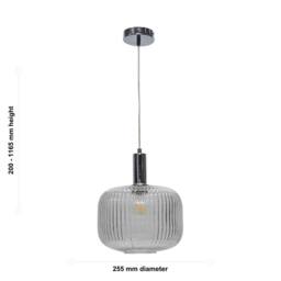 First Choice Lighting Set of 2 Batley Large - Clear Ribbed Glass Chrome Deco Pendants - thumbnail 6