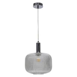 First Choice Lighting Set of 2 Batley Large - Clear Ribbed Glass Chrome Deco Pendants - thumbnail 2