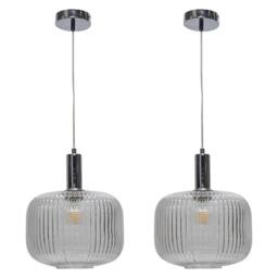 First Choice Lighting Set of 2 Batley Large - Clear Ribbed Glass Chrome Deco Pendants - thumbnail 1